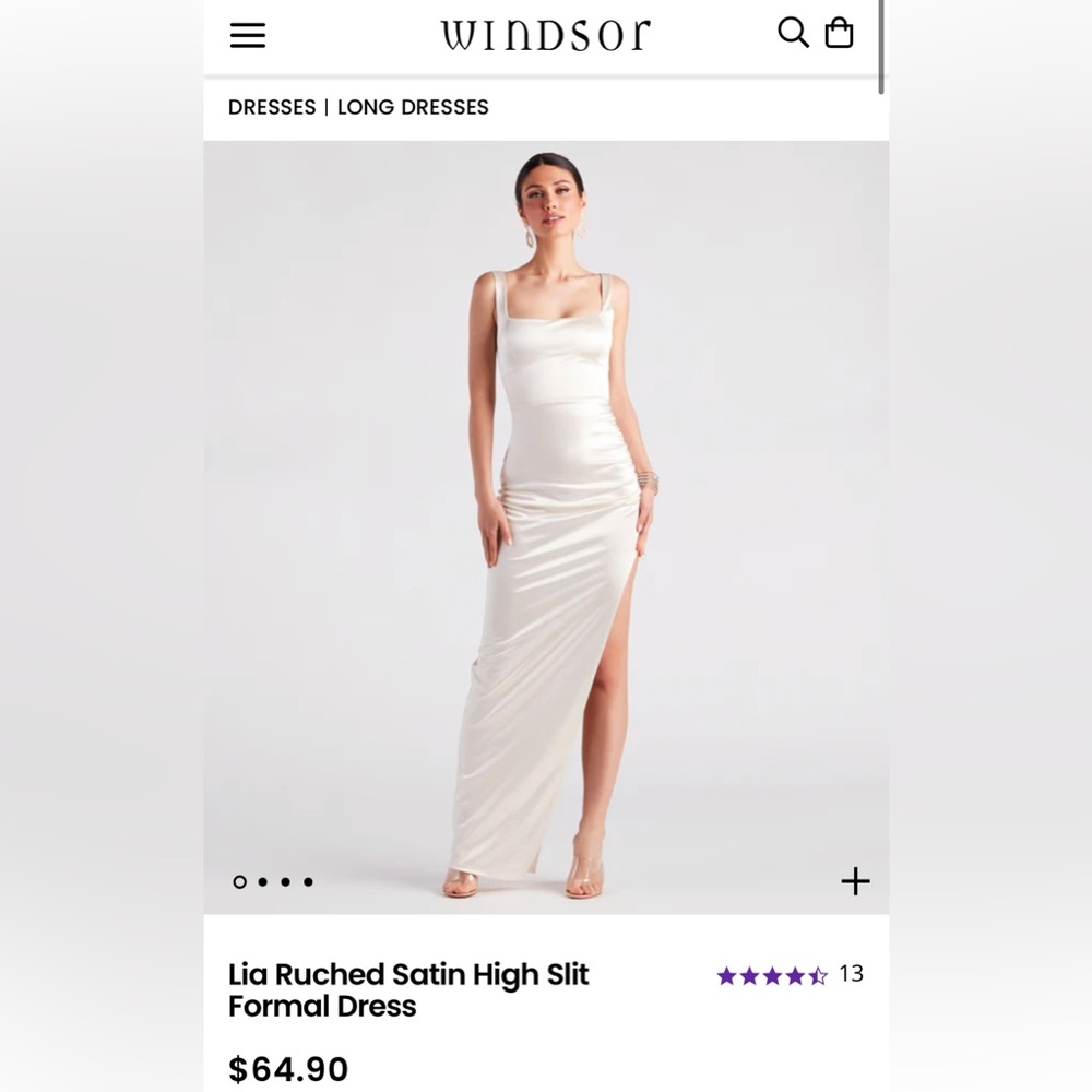 Brand New Windsor Lia ruched satin high slit formal dress